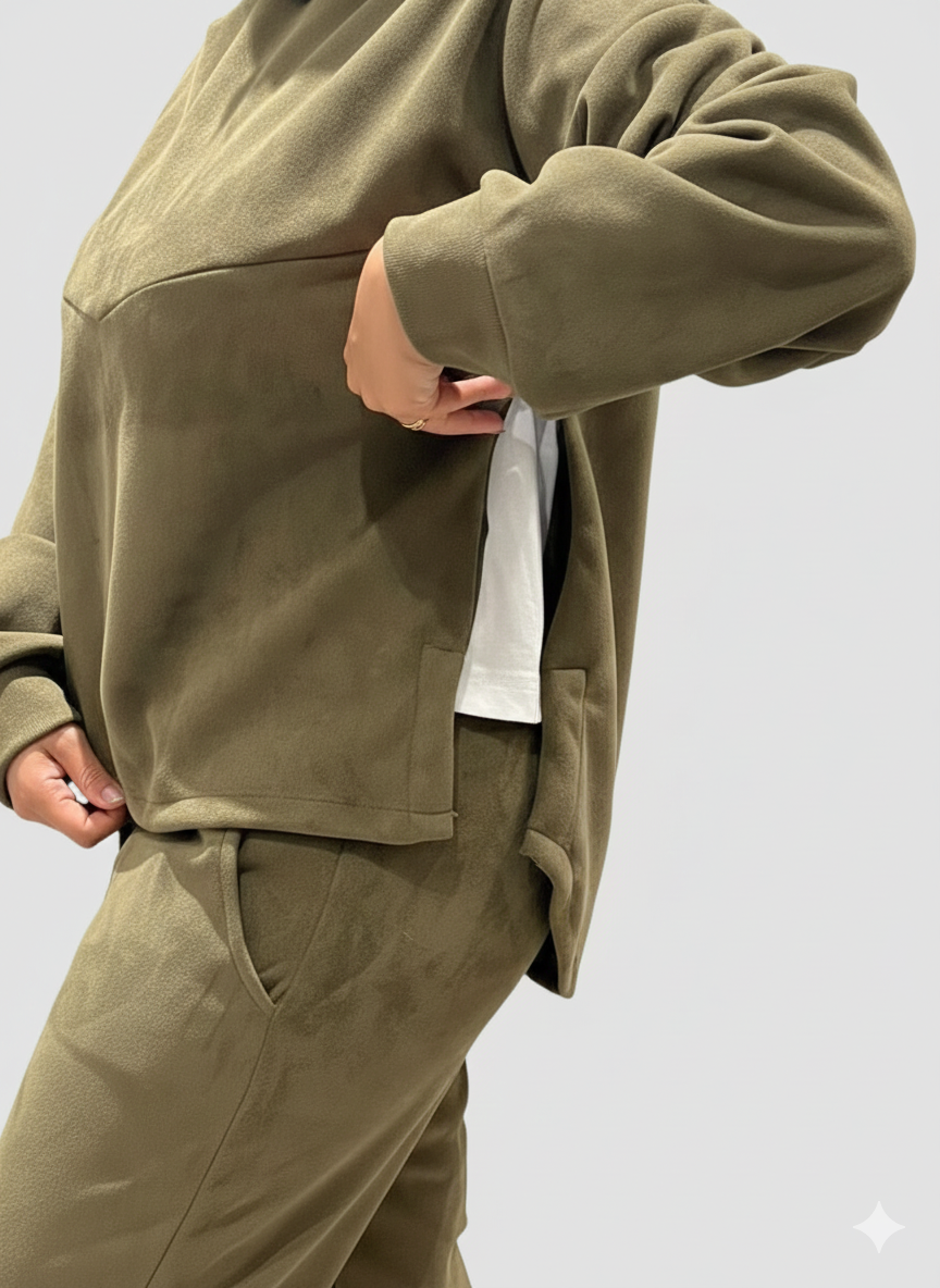 The Bloom Suede Set In Olive